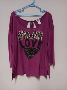 Camisa para mujer Key Hole Back estampado animal corazón "Love" juniors plus XXL rosa Top - Imagen 1 de 21