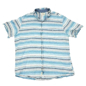 Weatherproof Button Shirt Mens XL Blue Washable Linen Blend Pocket Striped - Picture 1 of 9