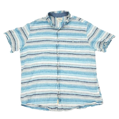Weatherproof Button Shirt Mens XL Blue Washable Linen Blend Pocket Striped - Image 1 of 4