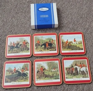 Pimpernel Lacquer 6 Traditional Coasters Horses Men Cork-Backed Board EXCELLENT - Foto 1 di 12