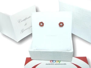 Earrings of Red Coral and stone in 925 Sterling Silver Stud post for Women gold - Picture 1 of 3