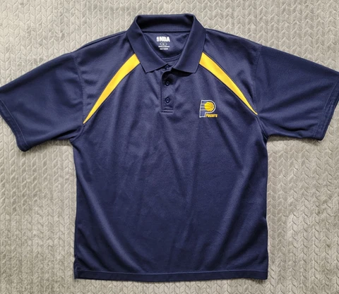 Indiana Pacers NBA Basketball Polo Shirt Mens Size Large Blue Short Sleeve Cover