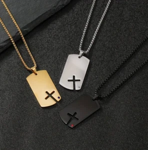 Necklace Pendant - Dog Tag Style Cross Necklace - YOUR CHOICE! - Picture 1 of 5