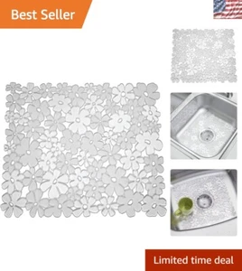 Adjustable Clear Sink Protector Mat with Fun Flowery Design for Kitchen - Picture 1 of 8