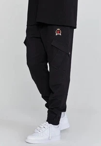 Pantalone cargo SikSilk uomo nero vita grande 34" - Foto 1 di 4