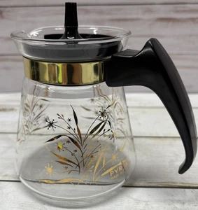 VTG 4” Mini Pyrex Gold Wheat Starburst Pattern 2 Cup Coffee Tea Carafe Pot W/lid - Picture 1 of 13