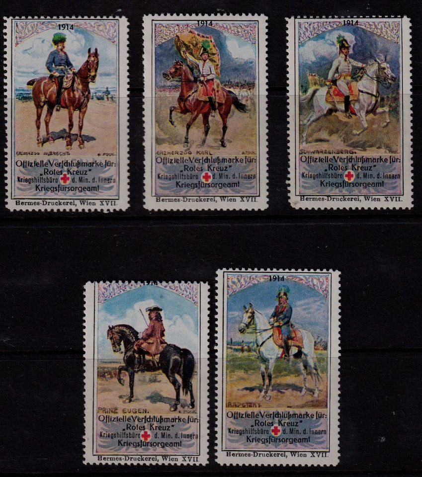 Germany War Relief Office Red Cross Poster Labels. 5 Labels. 1914. MNH. #429 - Image 1 of 1