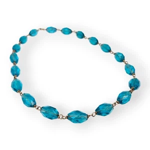 Art Deco Czech Glass Necklaces Turquoise Blue Beaded Chain Wire Link Vtg 16.5" - Picture 1 of 12