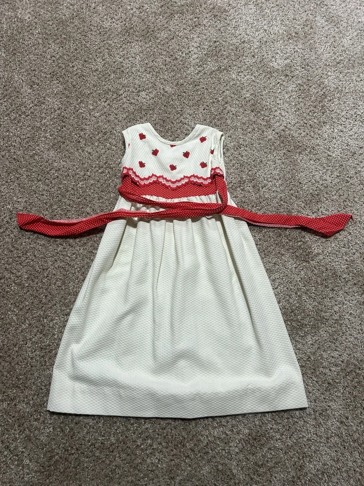 Vintage Tiny Town Dress Girls 4 White Red Strawberry Boho Hippy 80s - Image 1 of 4
