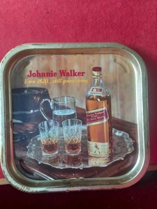 Vintage Johnnie Walker Whisky Quadrat Metall Getränke Tablett - Bild 1 von 4