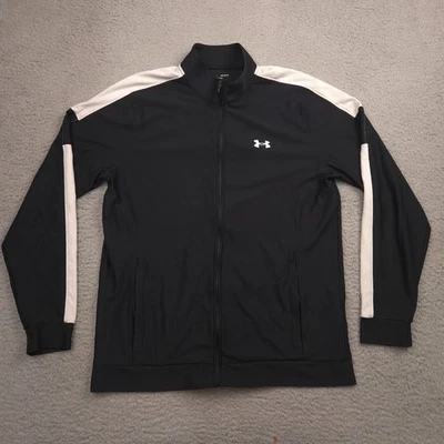 Under Armour UA Twister Hombres L Negro Blanco Cremallera Completa Chaqueta de Pista Ajustada Foto 1 de 4