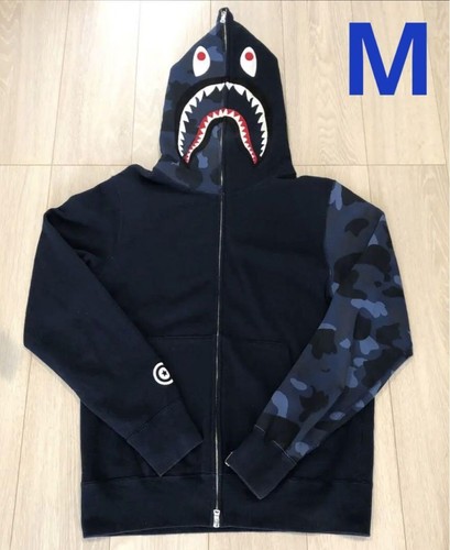 A BATHING APE (BAPE) Felpa con cappuccio A Bathing Ape Shark blu navy taglia M zip blu una scimmia da bagno COTONE 100% Giappone
