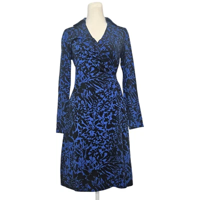 Diane Von Furstenberg New Jeanne Two Wrap Dress SZ 4 Leaf Vine Cotton/Silk Blue - Image 1 of 4