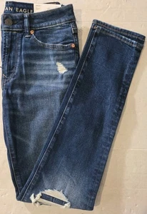 Jeans slim American Eagle AirFlex+ 28/34 blu indaco intenso effetto invecchiato n.7087 nuovi con etichette - Foto 1 di 10