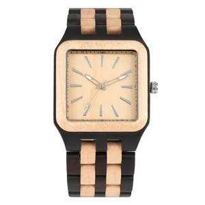 Reloj pulsera de cuarzo de lujo de madera natural para hombre con pantalla de fecha correa de madera completa - Imagen 1 de 15