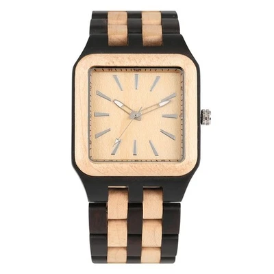 Luxury Natural Wood Watch Men's Quartz Wristwatch Date Display Full Wooden Band - Image 1 of 4