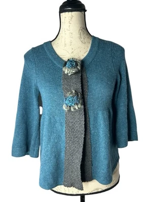 ANTHROPOLOGIE Campo Flor Azul A Presión Flor Peplum Cárdigan Suéter Mujer Pequeño Foto 1 de 4