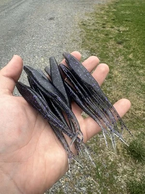 BILLTOWN BAITS 35ct 5" Smoke Purple forktail fluke Split Tail Jerk Bait For Bass Fishing