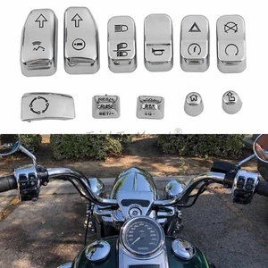Tapas de botón de interruptor de control manual cromadas 11 piezas para Harley Street Glide FLHX 14-22 - Imagen 1 de 24