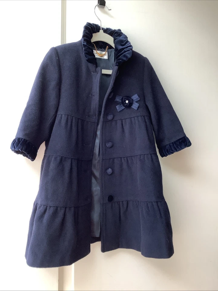 Abrigo Sarah Louise, Inglaterra, Mezcla Cachemira Azul Marino Niña Talla 2 NUEVO Orig. $177 Foto 1 de 4