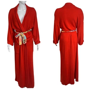 Vintage 70's Mollie Parnis x Neiman Marcus Sz M Red Cashmere Silk Long Robe READ - Picture 1 of 10