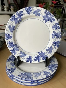 Set Of 4 Blue White  9-1/8” Salad Plates The Cellar Macy's , Painted Blue Leaves - Picture 1 of 5