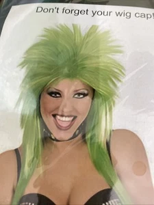 Green Men`s Women`s Glam Rock Wig for 80s Rocker Rock Star Costume Spiked Hair - Picture 1 of 2