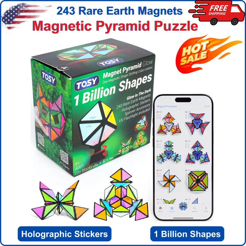 TOSY Magnet Pyramid Glow - 1 Cube Transforms Into 1 Billion Shapes - 12 Pieces - Image 1 of 4
