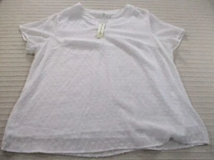 Agnes Orinda Womens Shirt 2X White V Neck Short Sleeve Lined Polka Dot Polyester - Picture 1 of 11