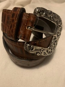💥Brauner Berge Echtleder mit verzierter silberner Schnalle Gürtel Made in Italy - Bild 1 von 8
