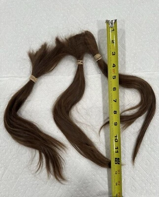 Cabello humano virgen para mujer - Colas de caballo marrón suave y mediano - Cabello caucásico Foto 1 de 3