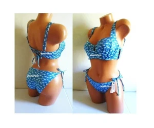 VICTORIA SECRET SWIM 36D-XL Lace-Up Strappy Top Bikini Set Side Tie Bottom Palms - Picture 1 of 11