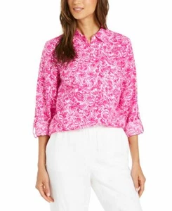 Charter Club Linen Printed Blouse Pink Floral NEW Size Small* - Picture 1 of 3