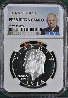 1974 S Silver Eisenhower Dollar $1 NGC PF 68 Ultra Cameo - Image 1 of 2