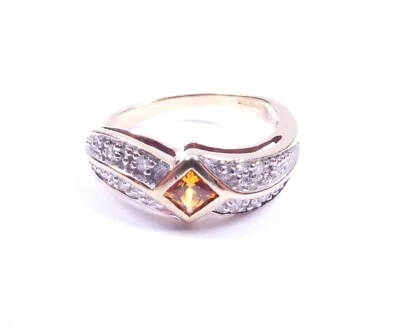 citrine diamond ring 9 carat yellow gold size N 3.4grams - image 1 of 4