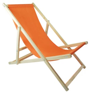 Liegestuhl Strandliege Sonnenliege Holz Garten Liege Klapp 120 kg - Orange - Bild 1 von 6