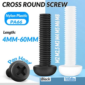 Nylon Plastic M2 M2.5 M3 M4 M5 M6 M8 Phillips Pan Head Bolt Cross Round Screw - Picture 1 of 136