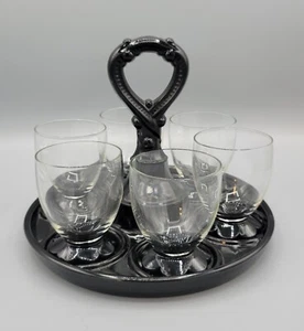 6 Weston Lilly Pad Foot 4oz Glasses LE Smith Black Amethyst Glass Tumbler Caddy - Picture 1 of 22