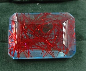 Red Rutilated Quartz 146 Ct Emerald Cut Transparent Certified Gemstone 5ARL - Picture 1 of 8