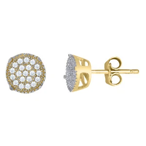 10kt Two-Tone Gold Mens CZ Cubic Zirconia Round 7mm Cluster Stud Earrings - Picture 1 of 1