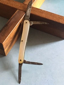 Ancien Fin Couteau Pliant de Poche 4 Lames Femme Nacre Véritable - Imagen 1 de 7
