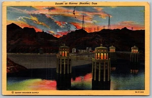 Vtg Nevada NV Sunset At Hoover Boulder Dam Linen View Postcard - Picture 1 of 2