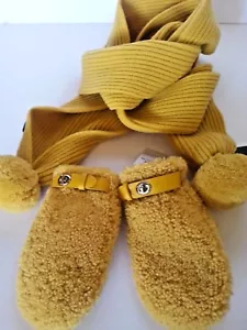 NEW $295 Coach Shearling Leather Trim Wool Mittens Yellow Size XS/S - Picture 1 of 8
