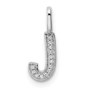 14K White Gold Diamond Letter J Initial Pendant - Picture 1 of 4