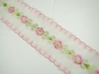 Pink Mesh Floral Flat Wide Lace Trimming 80Mm X 5 Metres Edging Sewing 3 Inch