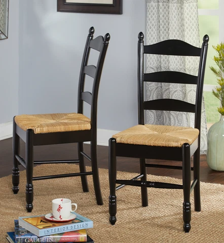 Set Of 2 Ladder Back Rush Seat Chairs Wood Dining Chair Living Room Home Black Cover