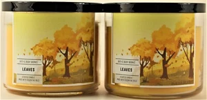 QTY 2 - Bath & Body Works White Barn LEAVES 3-Wick 14.5 Oz Scented Candle - Picture 1 of 1