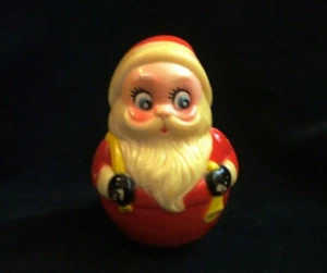 Vintage Kiddie Products Roly Poly Santa Plastic With Bell Red White and Yellow - Picture 1 of 4