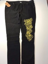 DNM Collection Black With Gold Embroidery Mens Slim Fit Jeans Size 40 