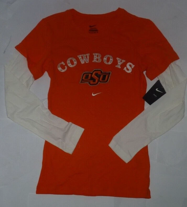 NEW NIKE NCAA Oklahoma St Cowboys Women Ladies Layered T Shirt XS X-Small NWT - Image 1 of 1